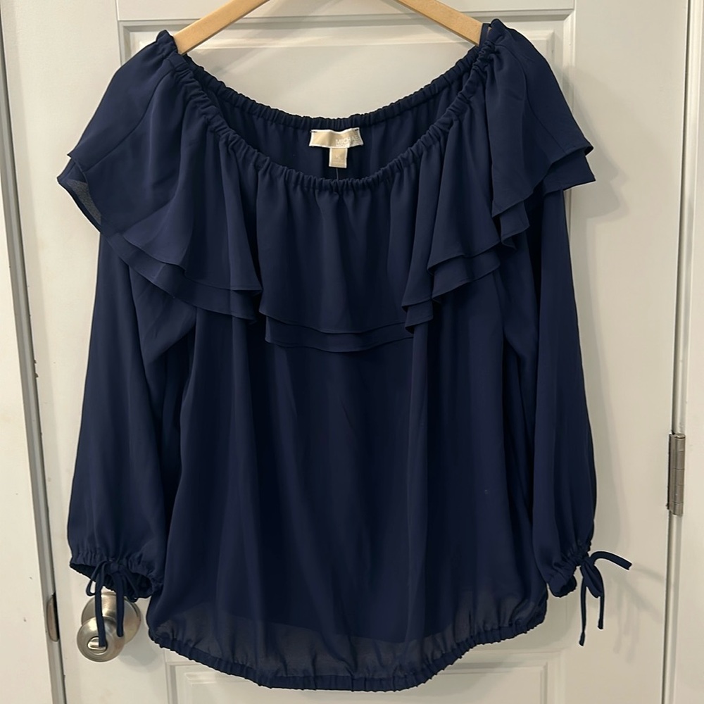 Navy Ruffle Blouse